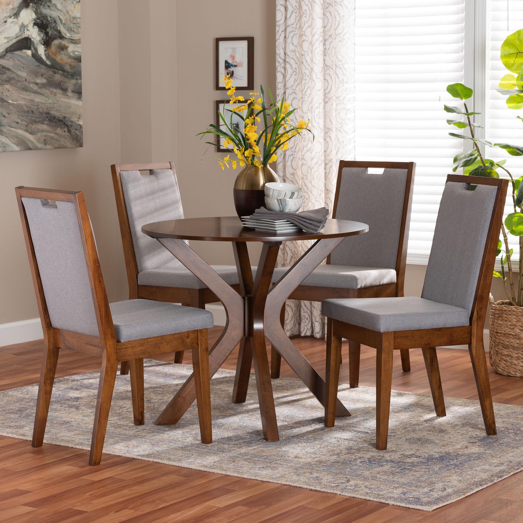 Eira Modern Grey and Walnut Brown Wood 5-Piece Dining Set