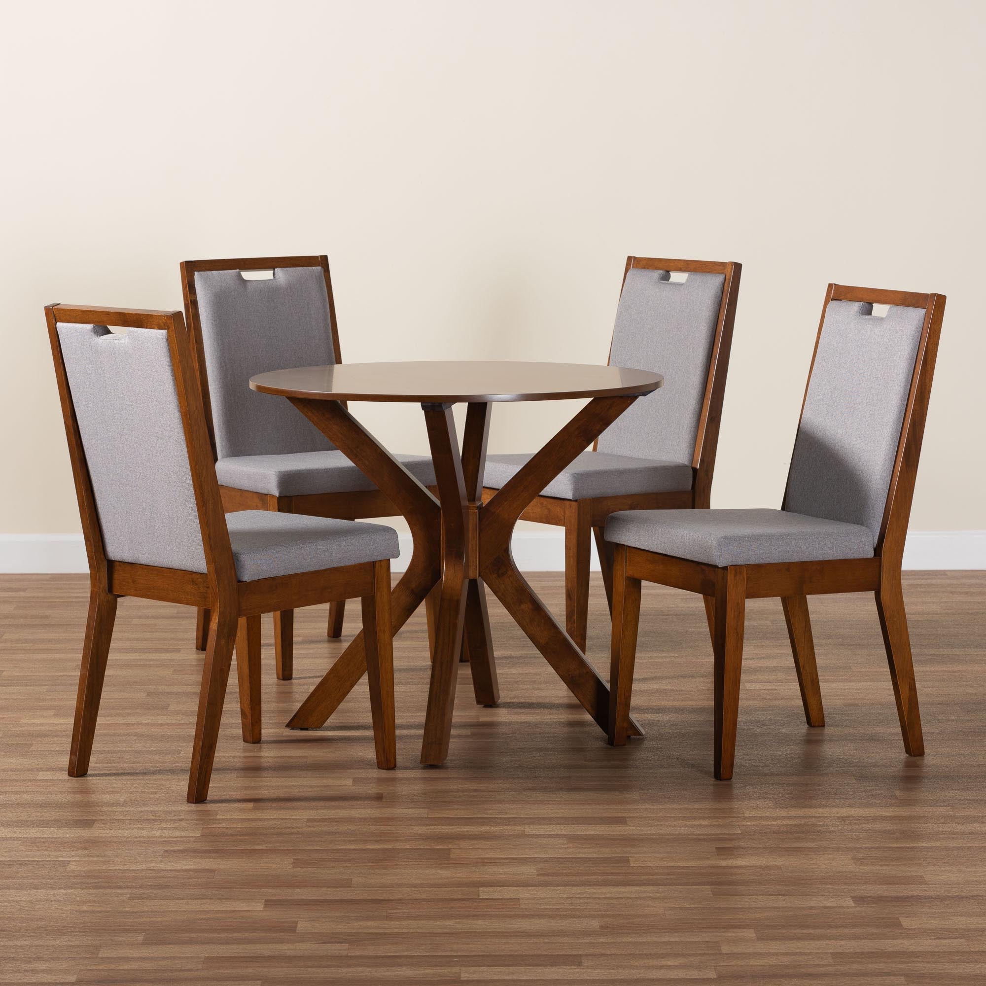 Eira Modern Grey and Walnut Brown Wood 5-Piece Dining Set