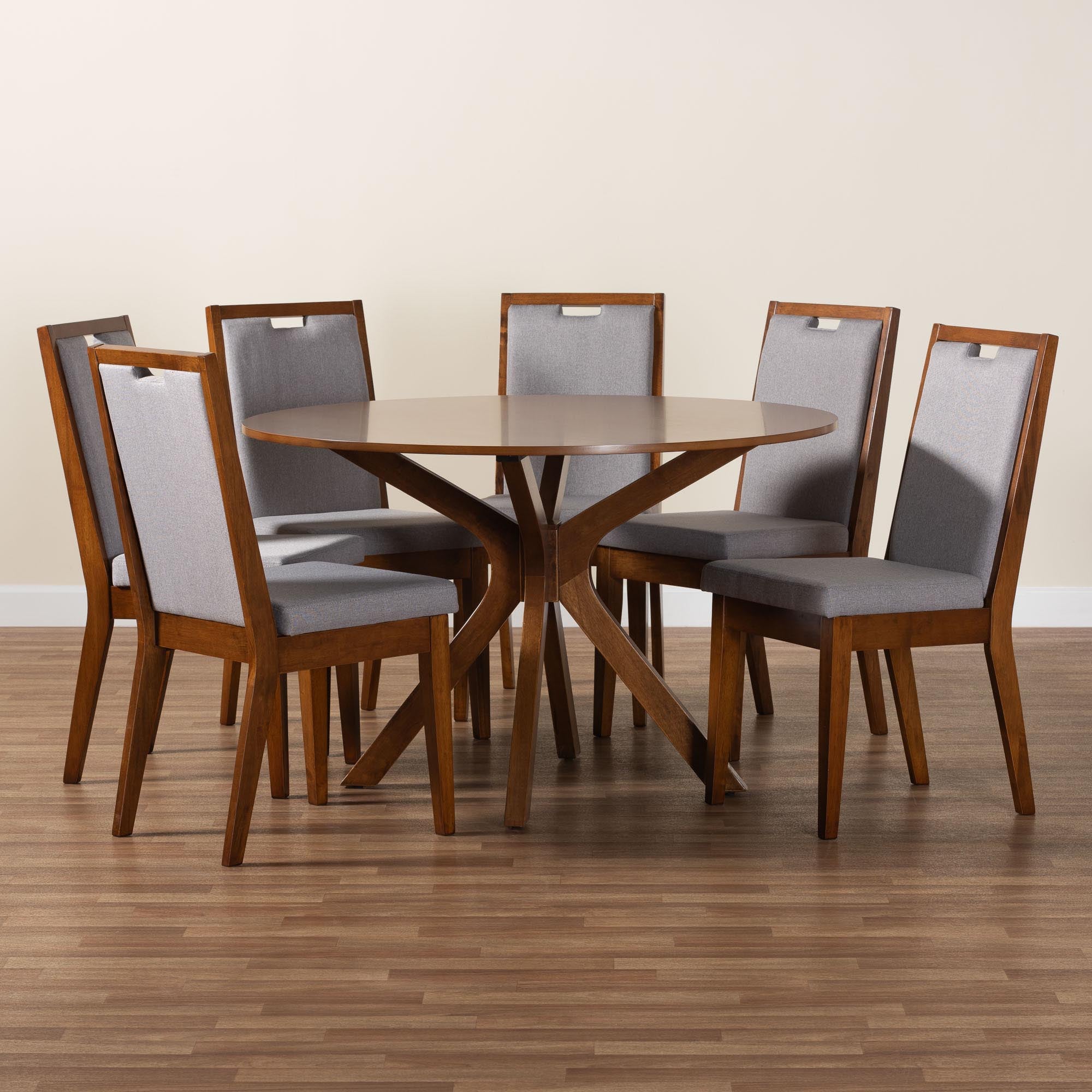 Eira Modern Grey and Walnut Brown Wood 7-Piece Dining Set