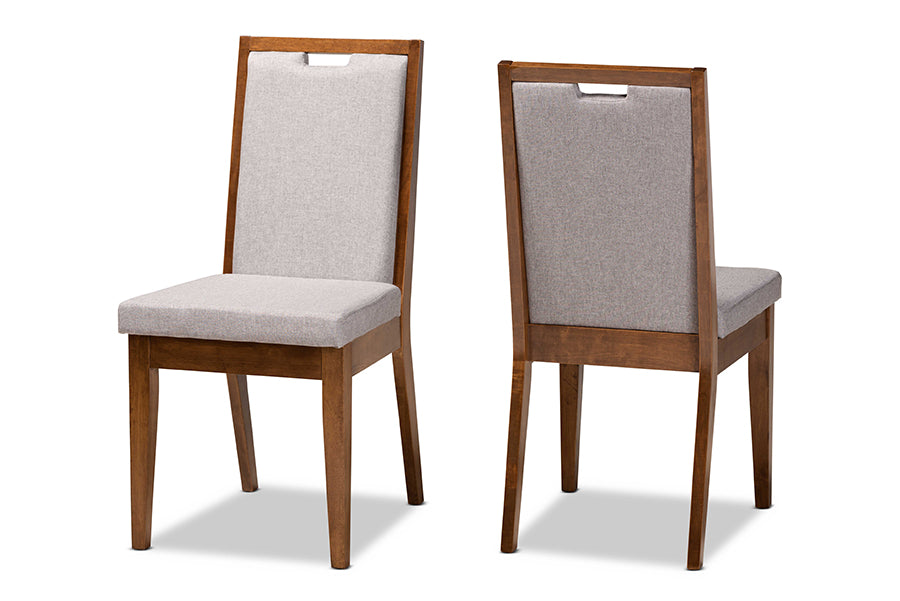Octavia Modern and Contemporary Grey Fabric Upholstered and Walnut Brown Finished Wood 2-Piece Dining Chair Set