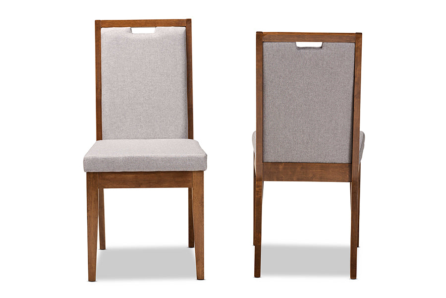 Octavia Modern and Contemporary Grey Fabric Upholstered and Walnut Brown Finished Wood 2-Piece Dining Chair Set