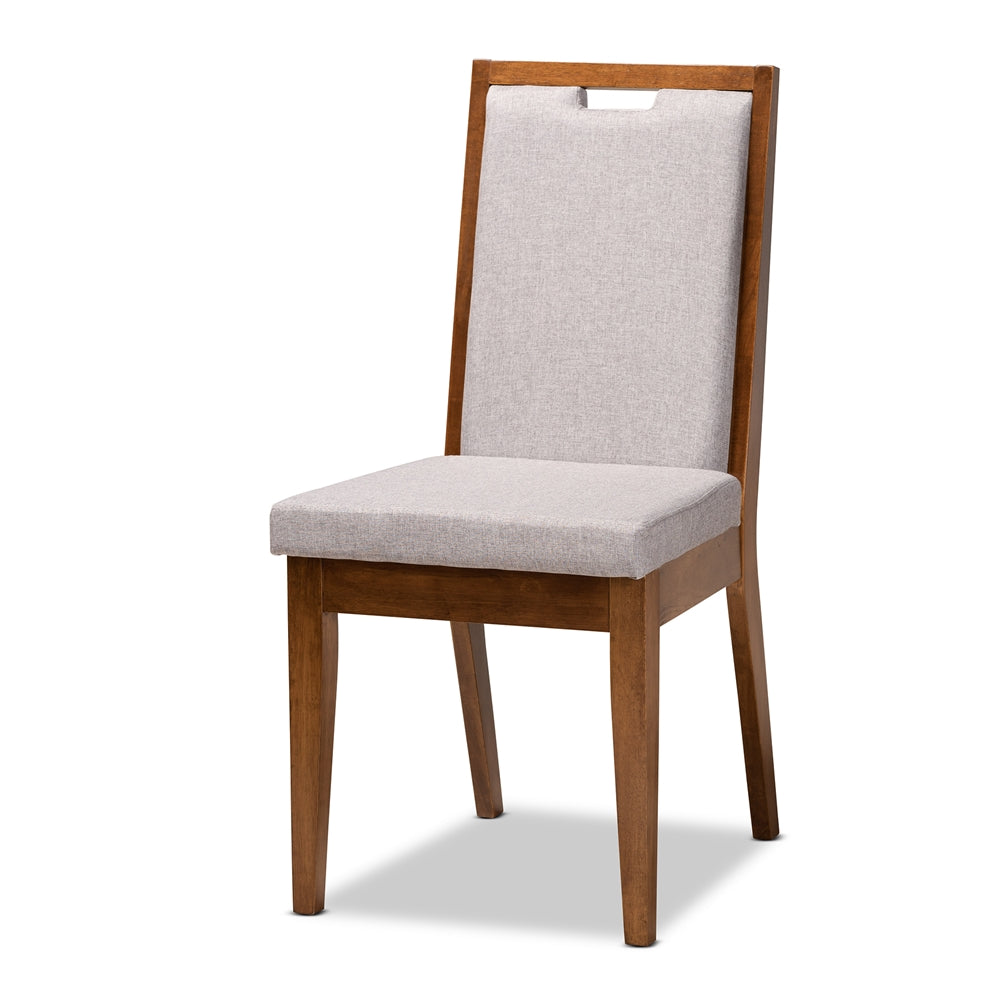Rosa Modern and Contemporary Grey Fabric Upholstered and Walnut Brown Finished Wood 5-Piece Dining Set