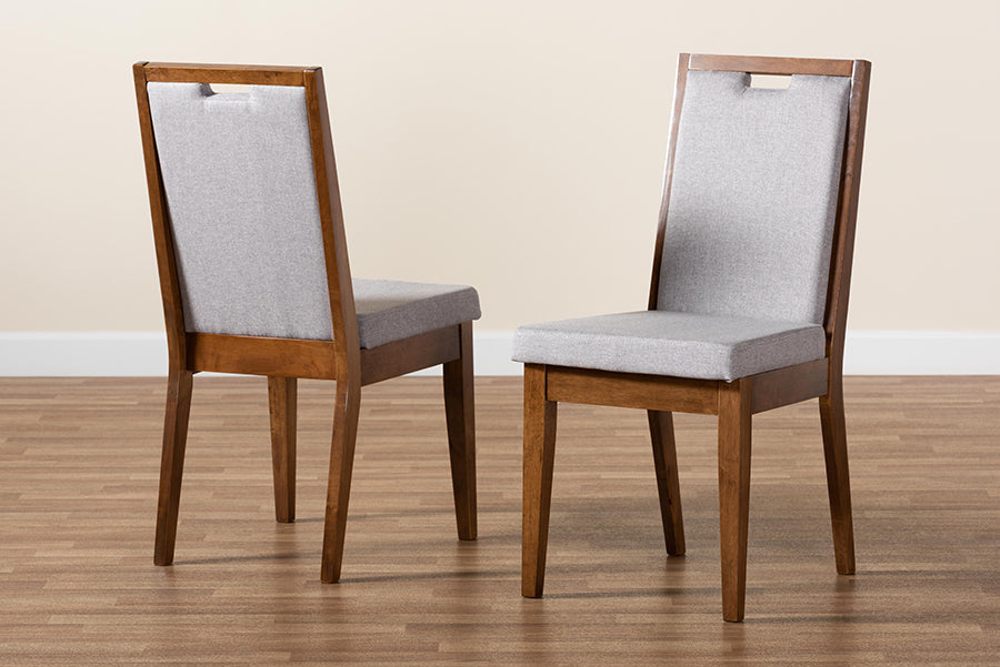 Octavia Modern and Contemporary Grey Fabric Upholstered and Walnut Brown Finished Wood 2-Piece Dining Chair Set