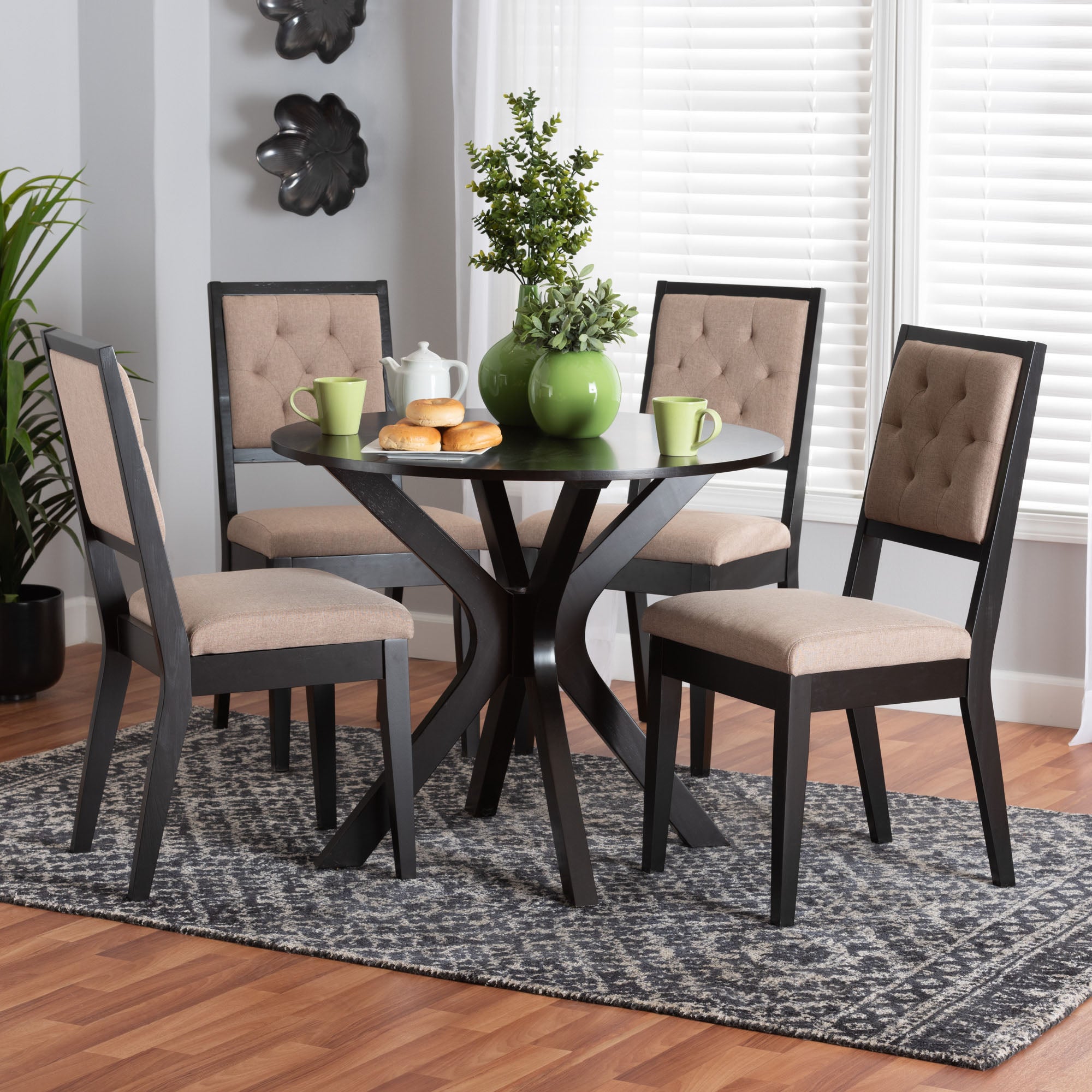 Mana Modern Sand Fabric and Dark Brown Finished Wood 5-Piece Dining Set