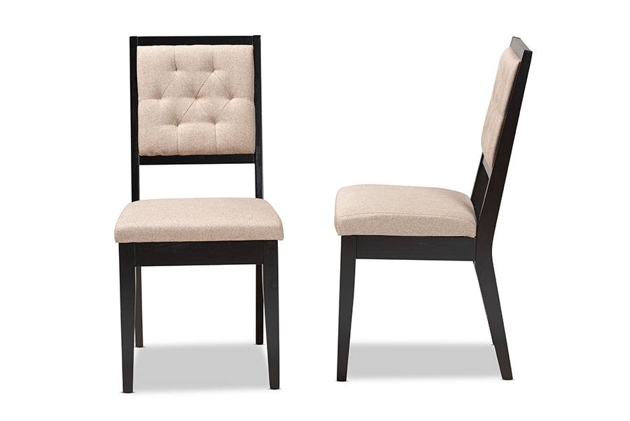 Gideon Modern and Contemporary Sand Fabric Upholstered and Dark Brown Finished Wood 2-Piece Dining Chair Set