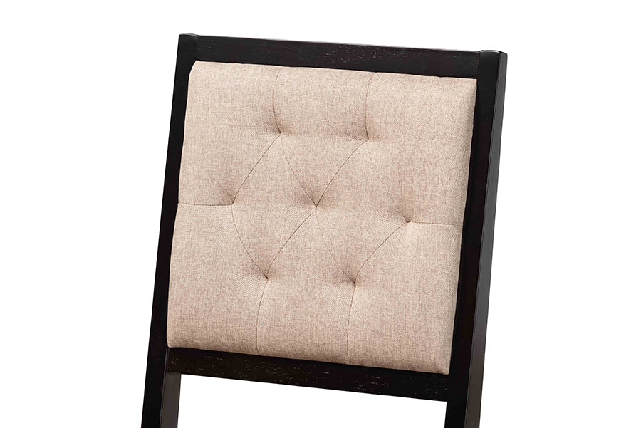 Gideon Modern and Contemporary Sand Fabric Upholstered and Dark Brown Finished Wood 2-Piece Dining Chair Set