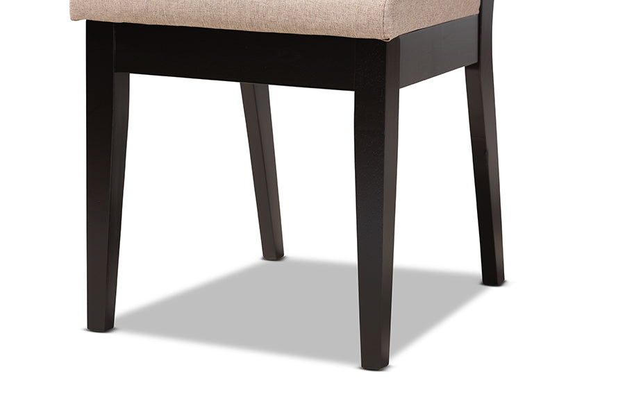 Gideon Modern and Contemporary Sand Fabric Upholstered and Dark Brown Finished Wood 2-Piece Dining Chair Set