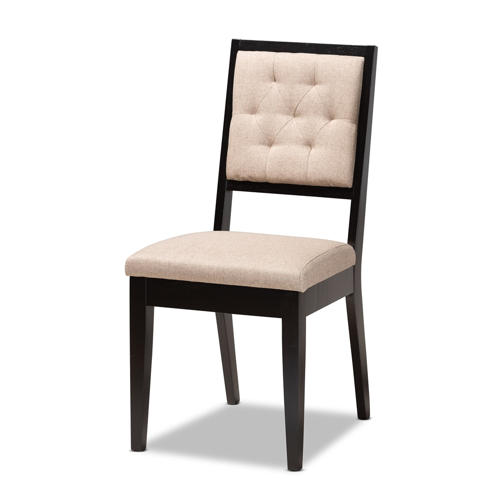 Suvi Modern and Contemporary Sand Fabric Upholstered and Dark Brown Finished Wood 5-Piece Dining Set