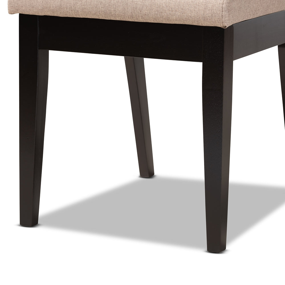 Suvi Modern and Contemporary Sand Fabric Upholstered and Dark Brown Finished Wood 5-Piece Dining Set