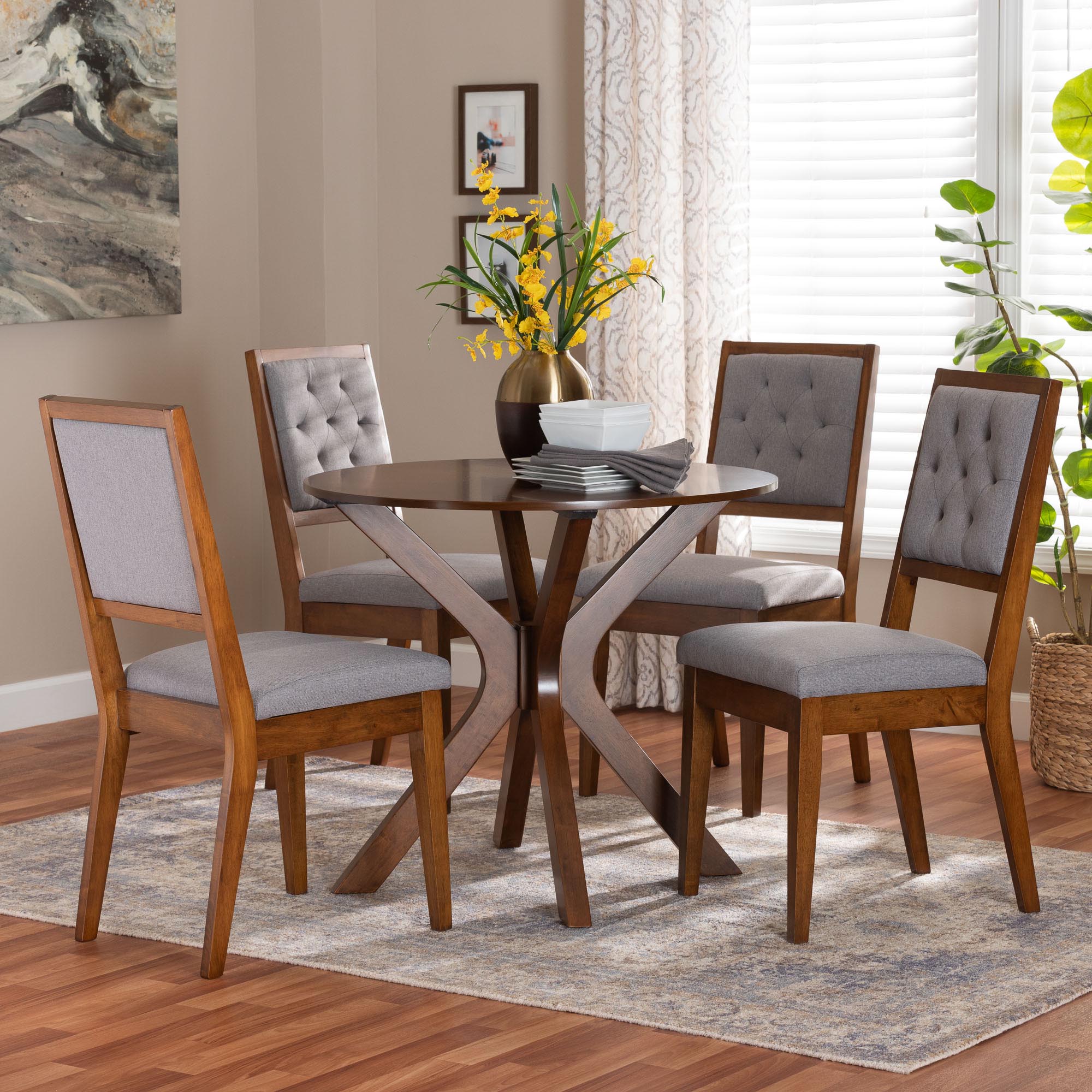 Mana Modern Grey and Walnut Brown Wood 5-Piece Dining Set