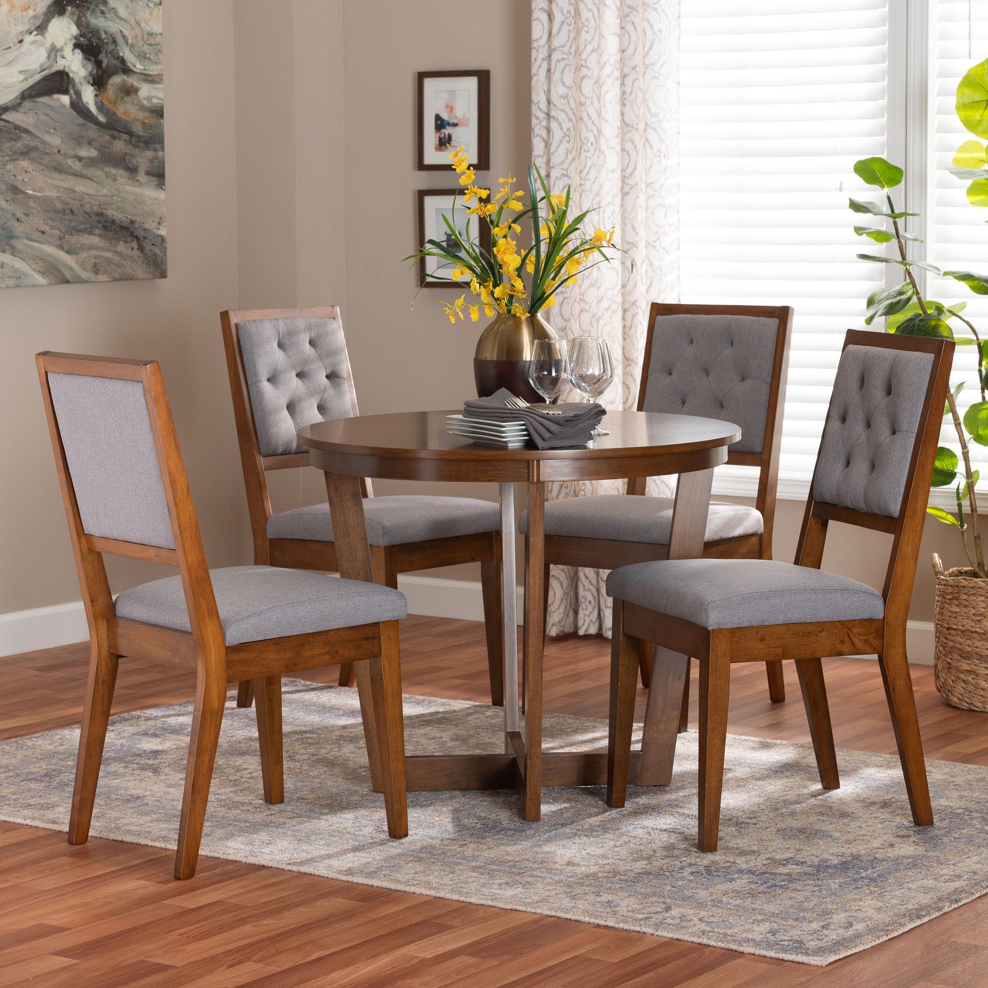 Kala Modern Grey and Walnut Brown Wood 5-Piece Dining Set