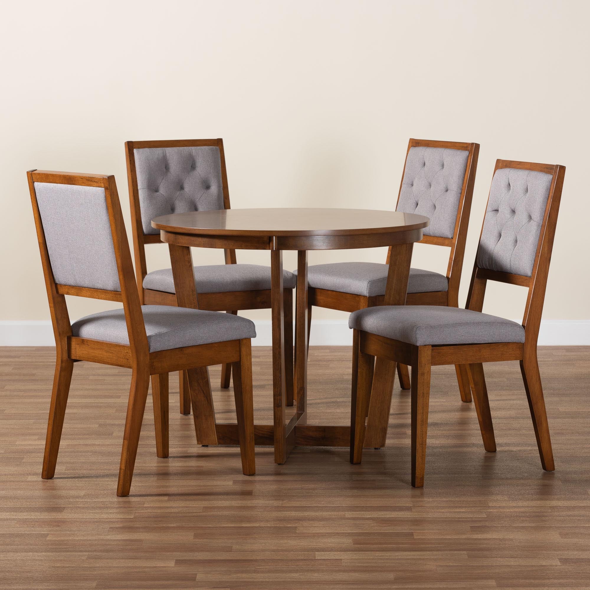 Kala Modern Grey and Walnut Brown Wood 5-Piece Dining Set