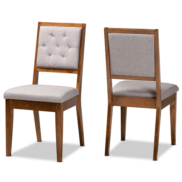 Gideon Modern and Contemporary Grey Fabric Upholstered and Walnut Brown Finished Wood 2-Piece Dining Chair Set