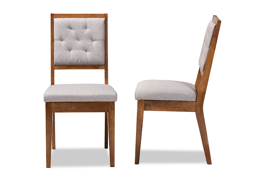 Gideon Modern and Contemporary Grey Fabric Upholstered and Walnut Brown Finished Wood 2-Piece Dining Chair Set
