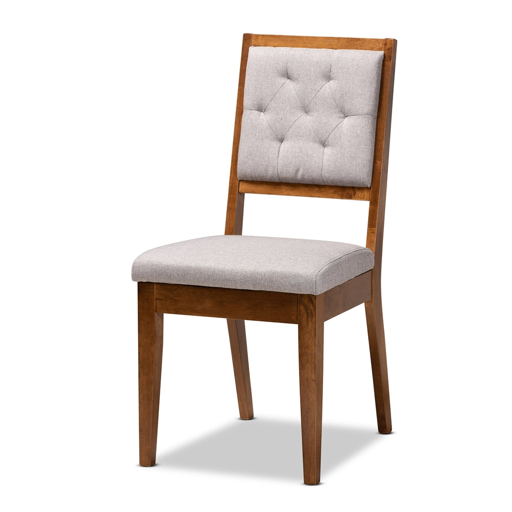Suvi Modern and Contemporary Grey Fabric Upholstered and Walnut Brown Finished Wood 5-Piece Dining Set