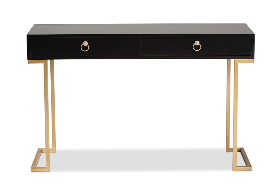 Beagan Modern and Contemporary Black Finished Wood and Gold Metal 2-Drawer Console Table