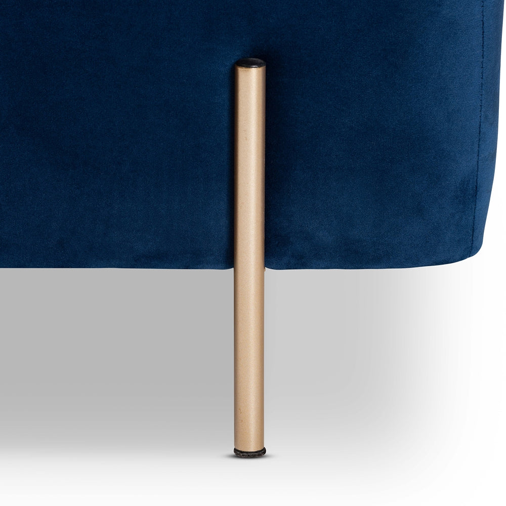 Rockwell Contemporary  and  Navy Blue Velvet Fabric Upholstered and Gold Finished Metal Storage Bench