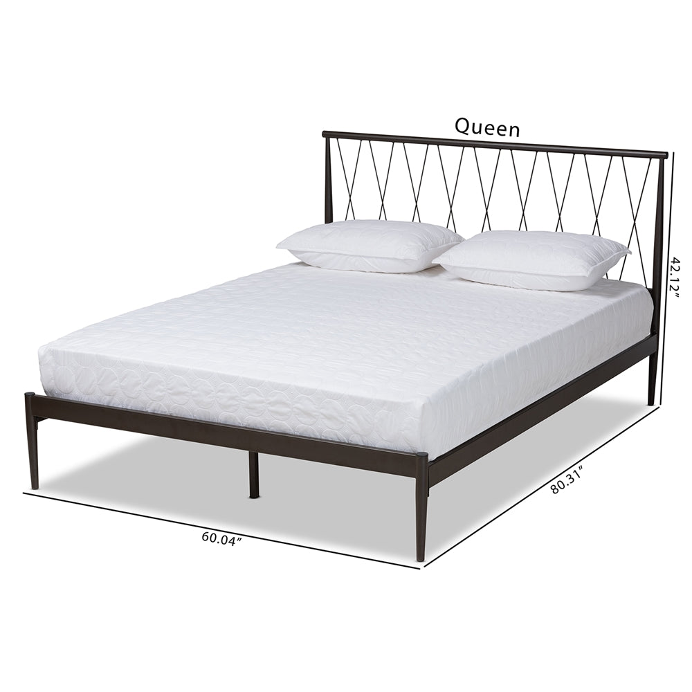 Nano Modern And Contemporary Black Bronze Finished Metal Queen Size Platform Bed