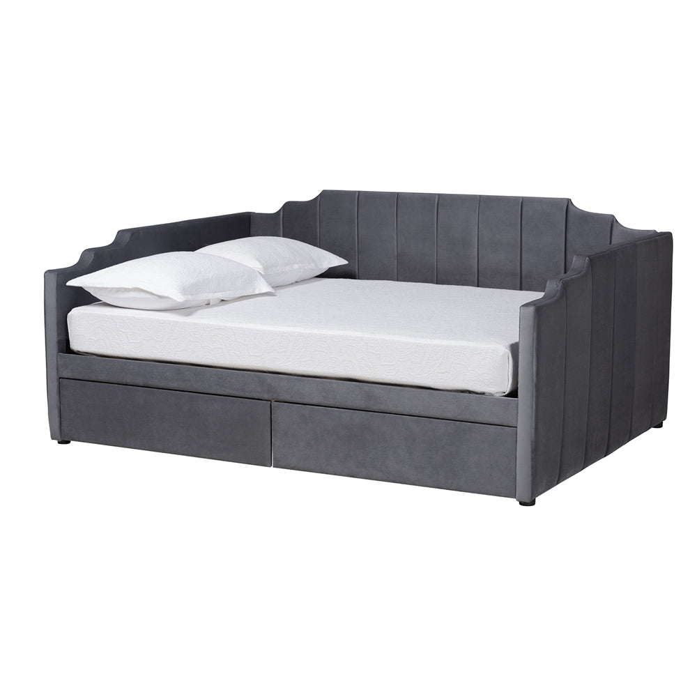 Gulliver Modern And Contemporary Grey Velvet Fabric Upholstered 2-Drawer Full Size Daybed