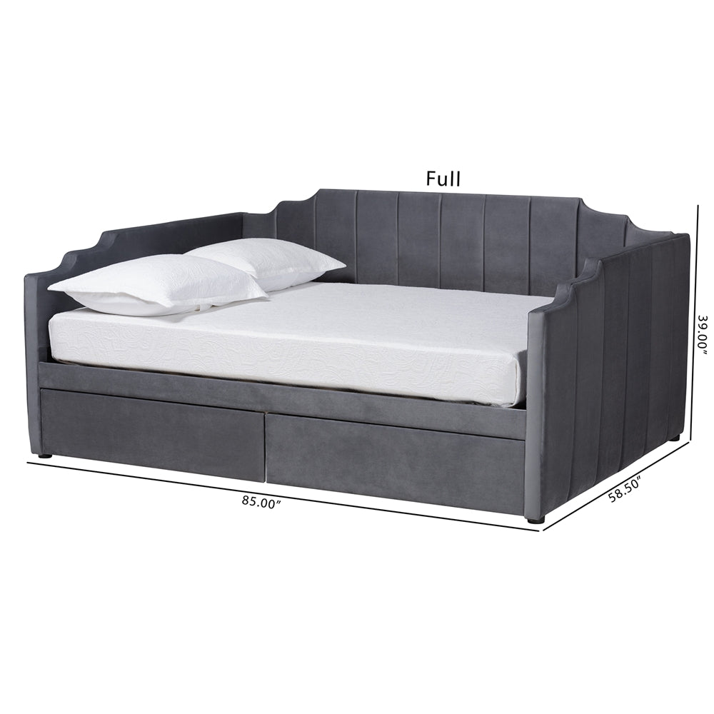 Gulliver Modern And Contemporary Grey Velvet Fabric Upholstered 2-Drawer Full Size Daybed