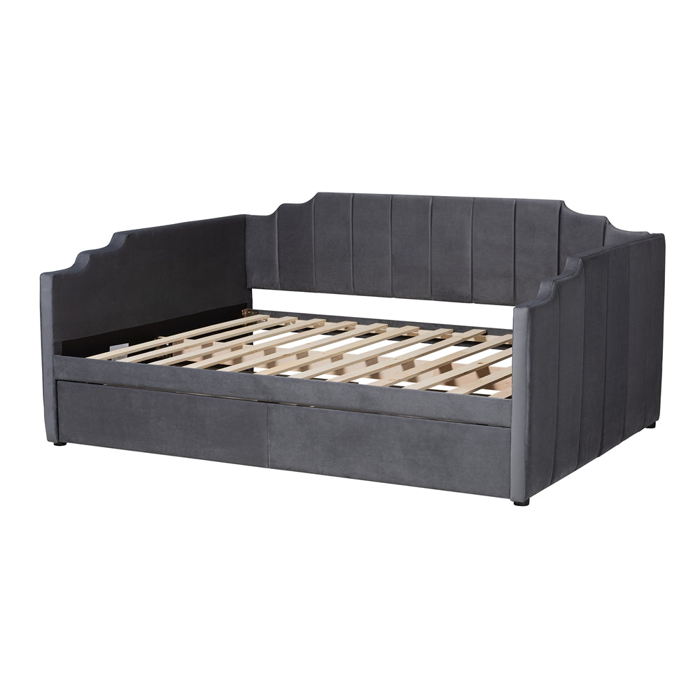 Gulliver Modern And Contemporary Grey Velvet Fabric Upholstered 2-Drawer Full Size Daybed