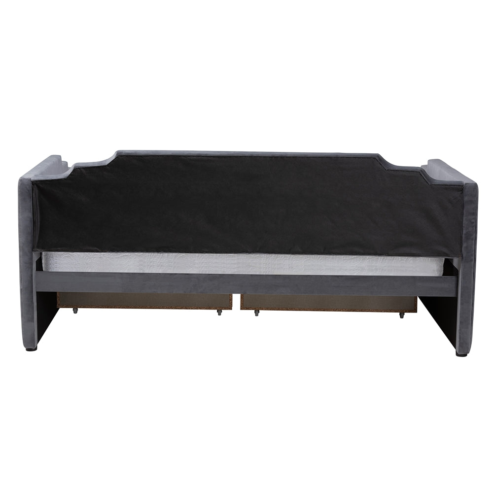 Gulliver Modern And Contemporary Grey Velvet Fabric Upholstered 2-Drawer Full Size Daybed