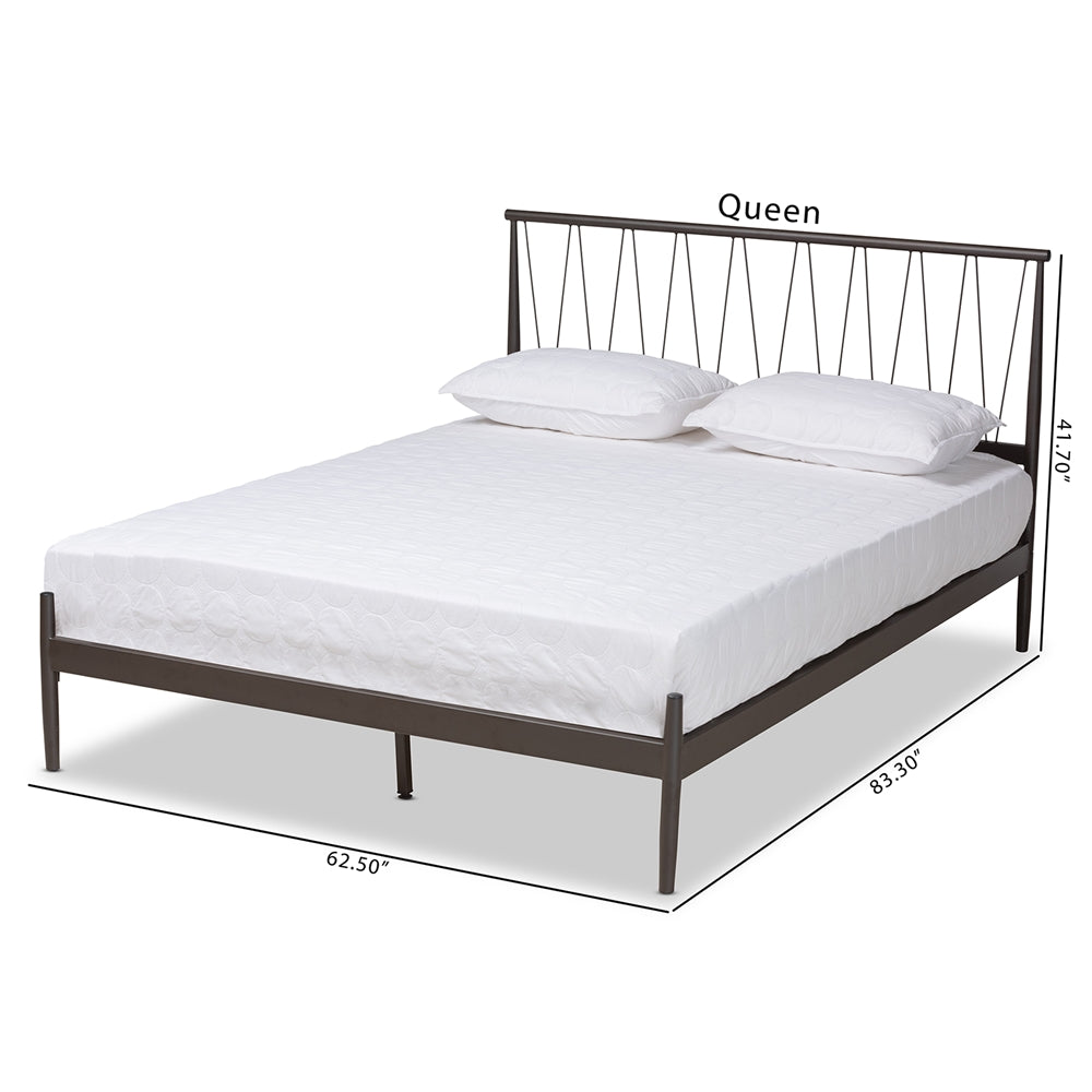 Samir Modern Industrial Black Finished Metal Queen Size Platform Bed