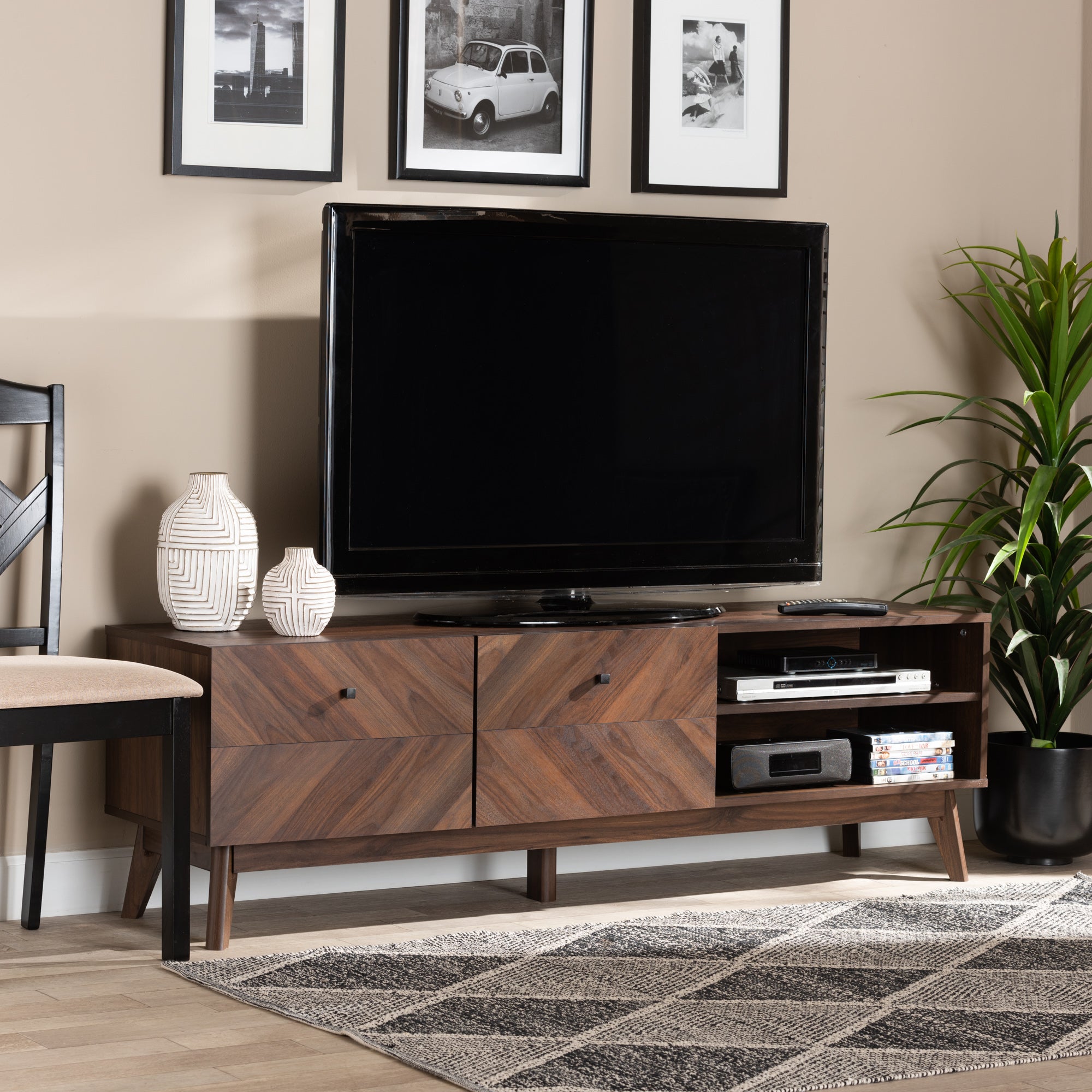 Hartman Mid-Century Modern Walnut Brown Finished Wood TV Stand