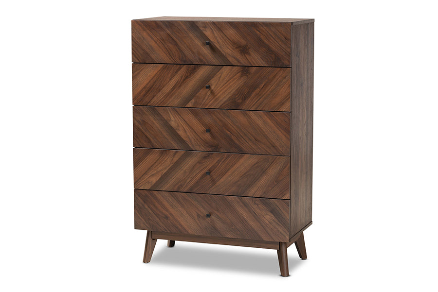 Hartman Mid-Century Modern Walnut Brown Finished Wood 5-Drawer Storage Chest
