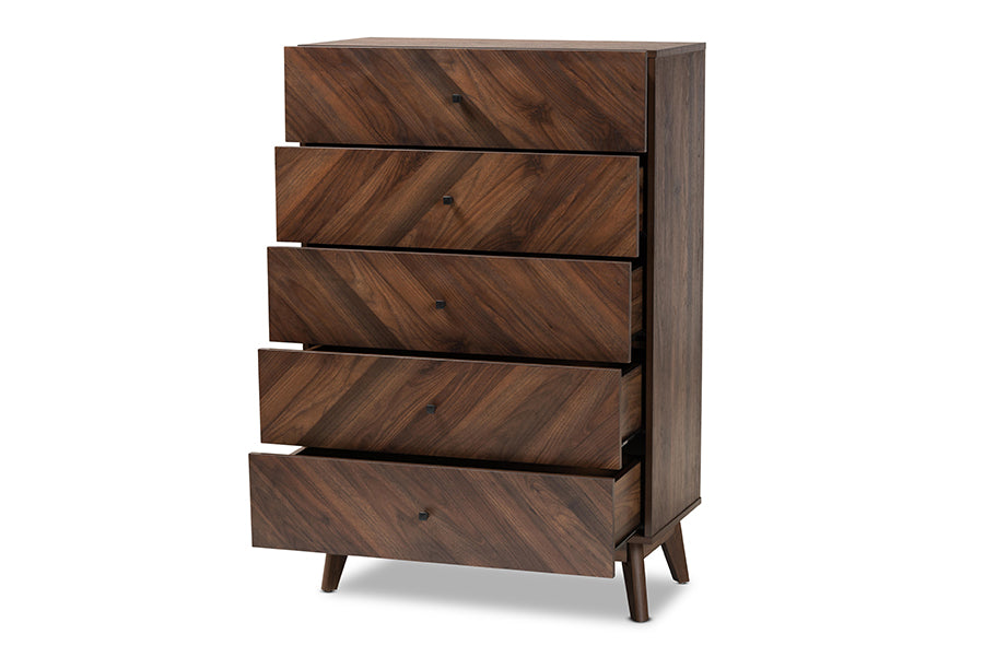 Hartman Mid-Century Modern Walnut Brown Finished Wood 5-Drawer Storage Chest