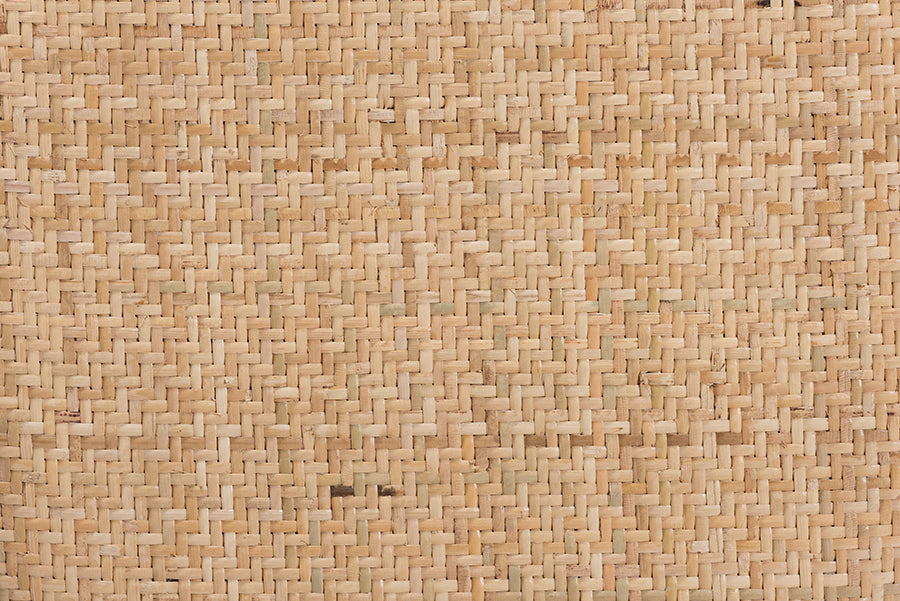 Garold Mid-Century Modern Brown Woven Rattan and Black Wood 2-Piece Cane Dining Chair Set