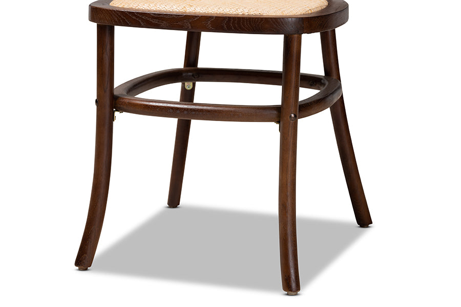 Garold Mid-Century Modern Brown Woven Rattan and Walnut Brown Wood 2-Piece Cane Dining Chair Set