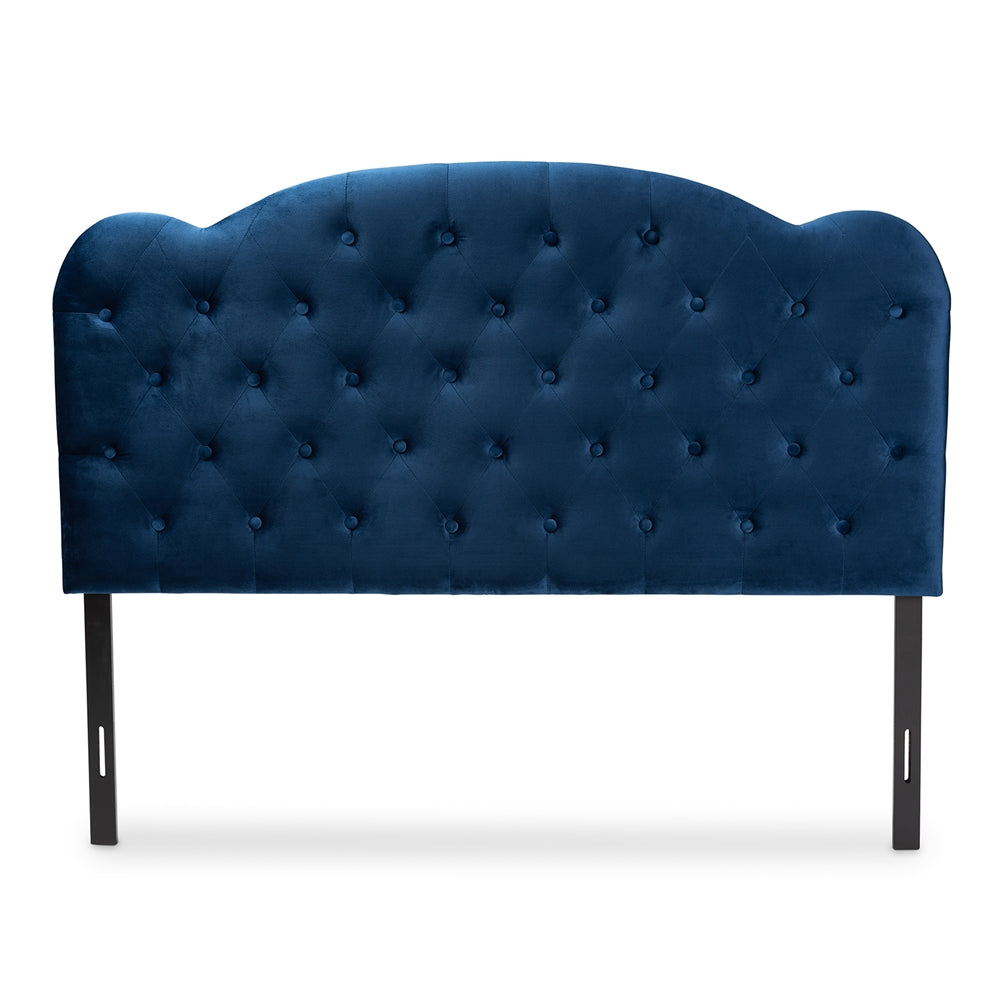 Clovis Modern and Contemporary Navy Blue Velvet Fabric Upholstered Queen Size Headboard