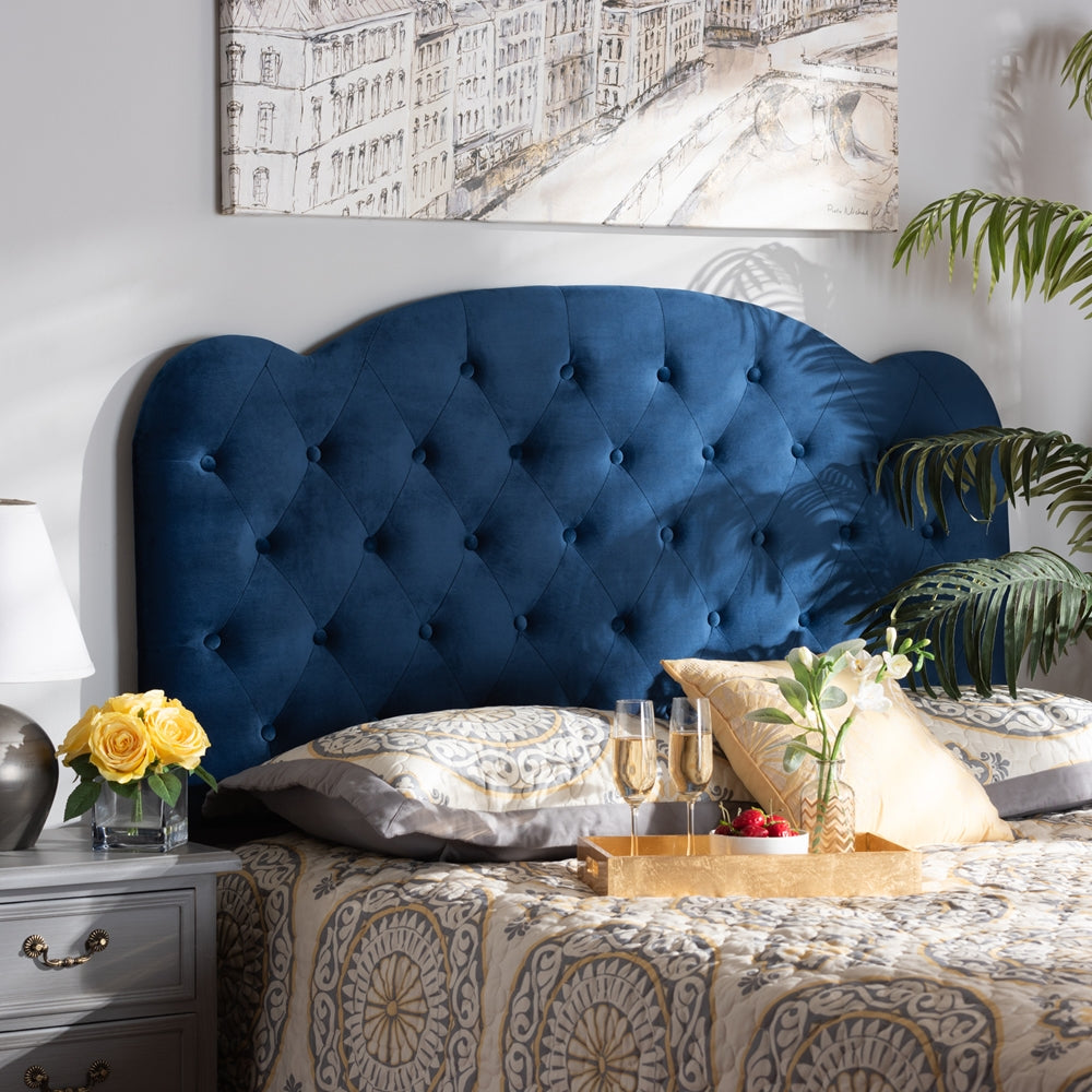 Clovis Modern and Contemporary Navy Blue Velvet Fabric Upholstered Queen Size Headboard