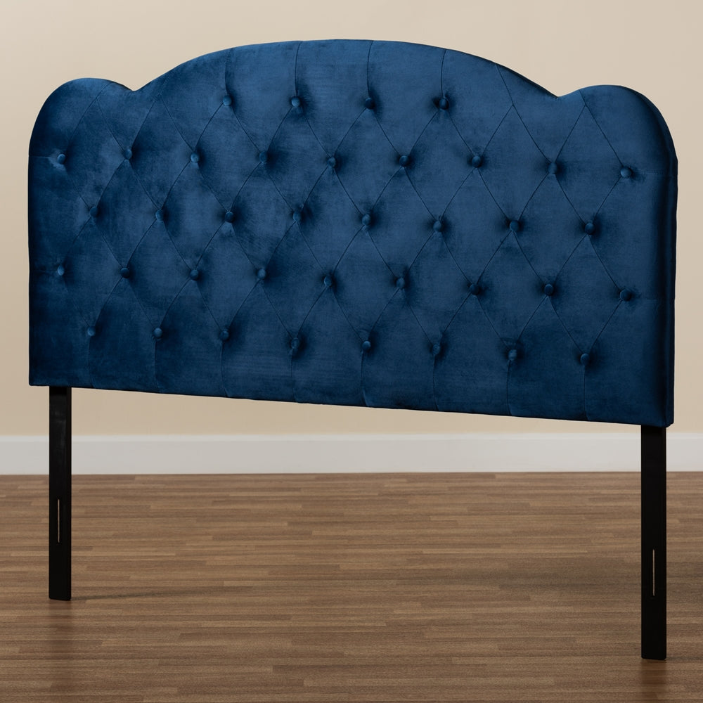 Clovis Modern and Contemporary Navy Blue Velvet Fabric Upholstered Queen Size Headboard