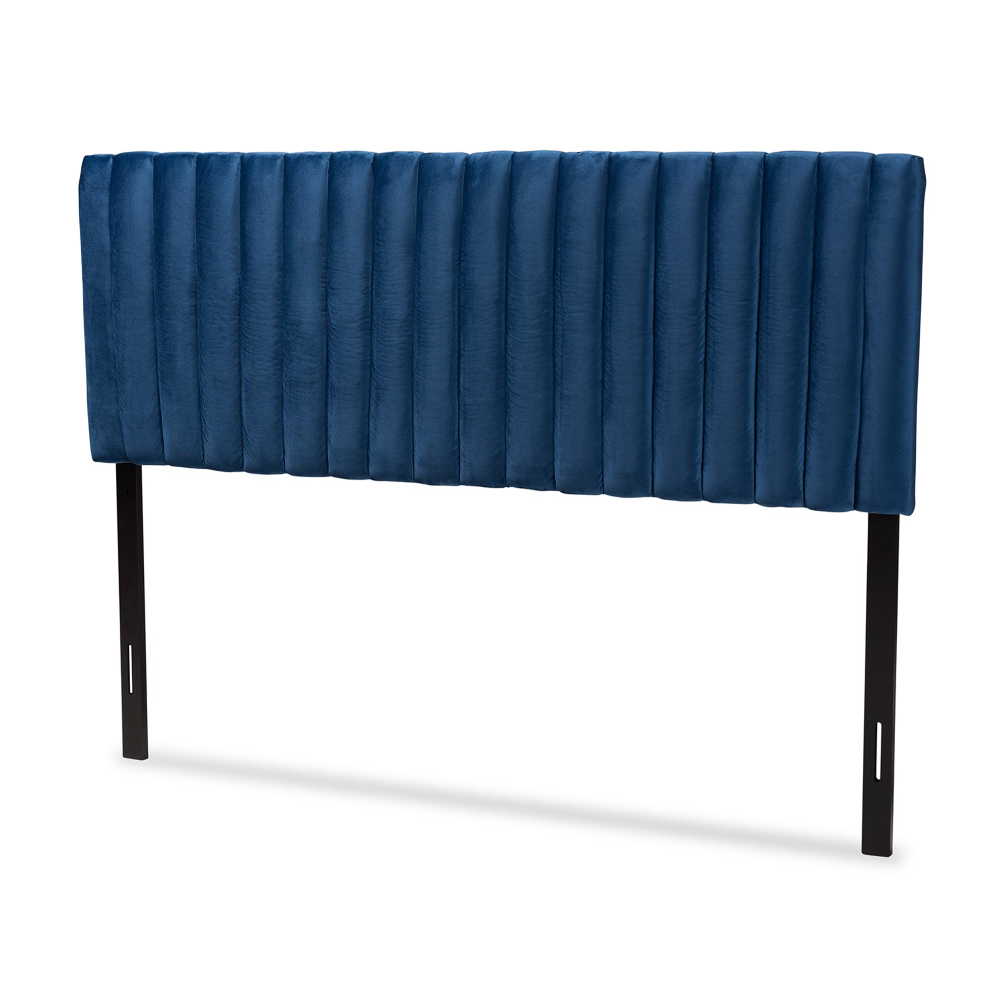 Emile Modern and Contemporary Navy Blue Velvet Fabric Upholstered and Dark Brown Finished Wood Full Size Headboard