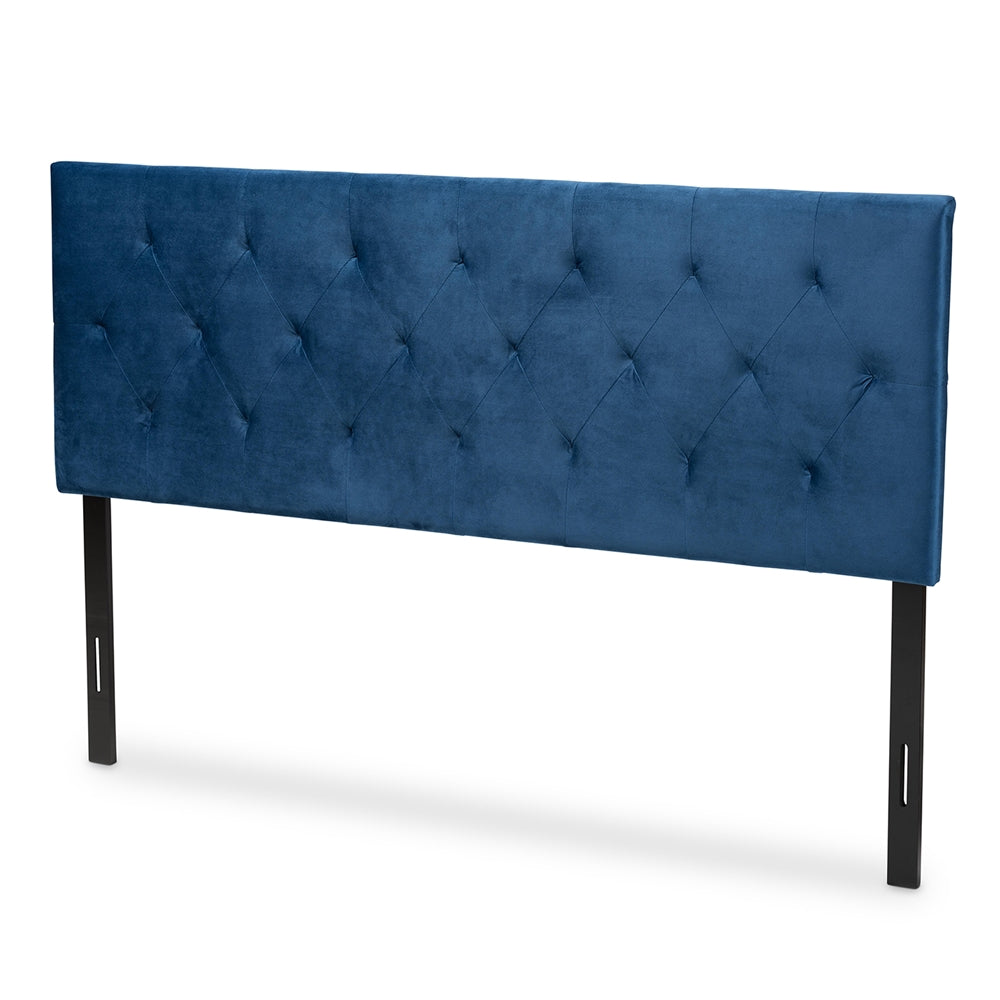 Felix Modern and Contemporary Navy Blue Velvet Fabric Upholstered Queen Size Headboard