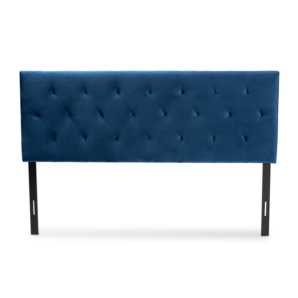 Felix Modern and Contemporary Navy Blue Velvet Fabric Upholstered Queen Size Headboard