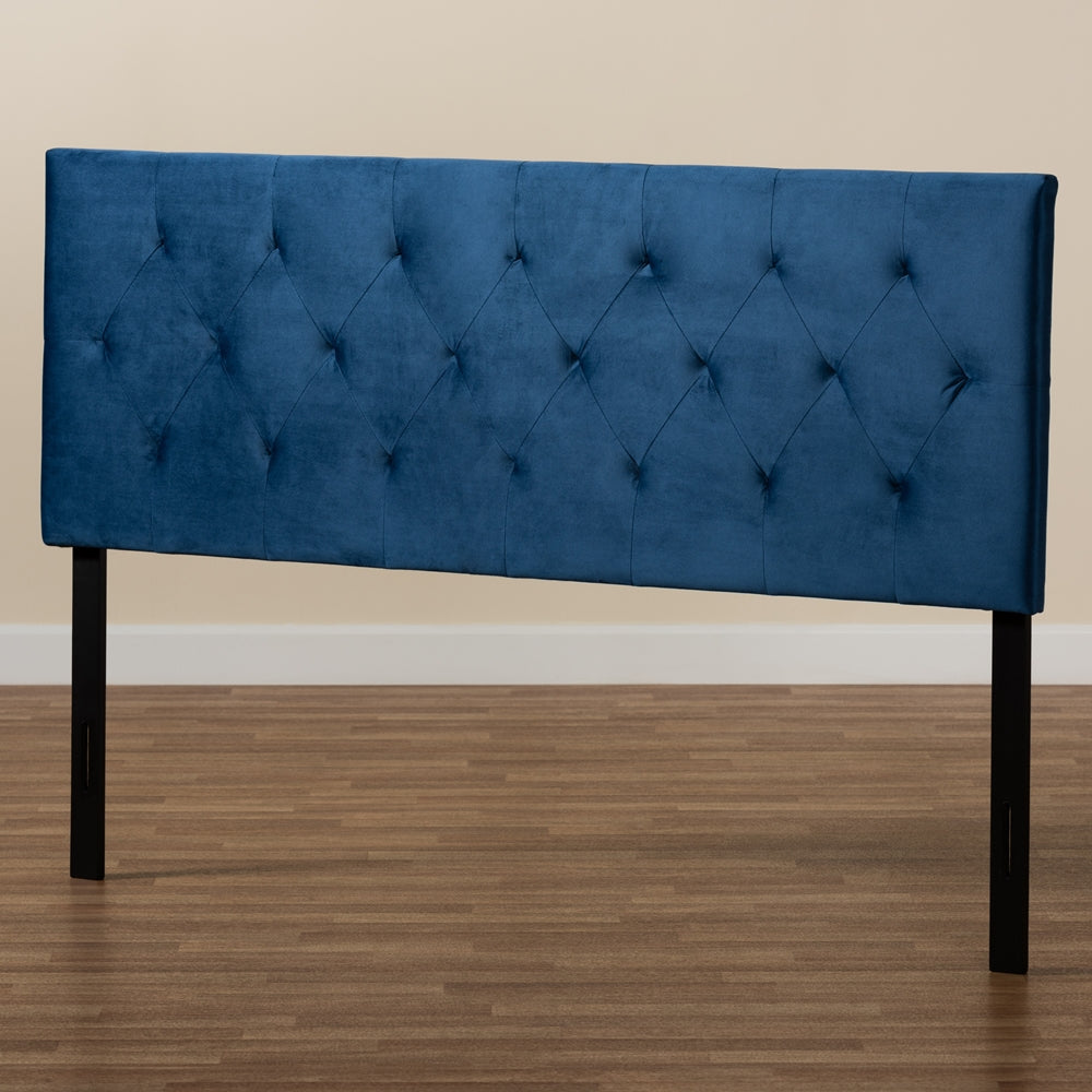 Felix Modern and Contemporary Navy Blue Velvet Fabric Upholstered Full Size Headboard