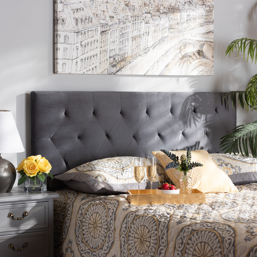 Felix Modern and Contemporary Grey Velvet Fabric Upholstered Queen Size Headboard