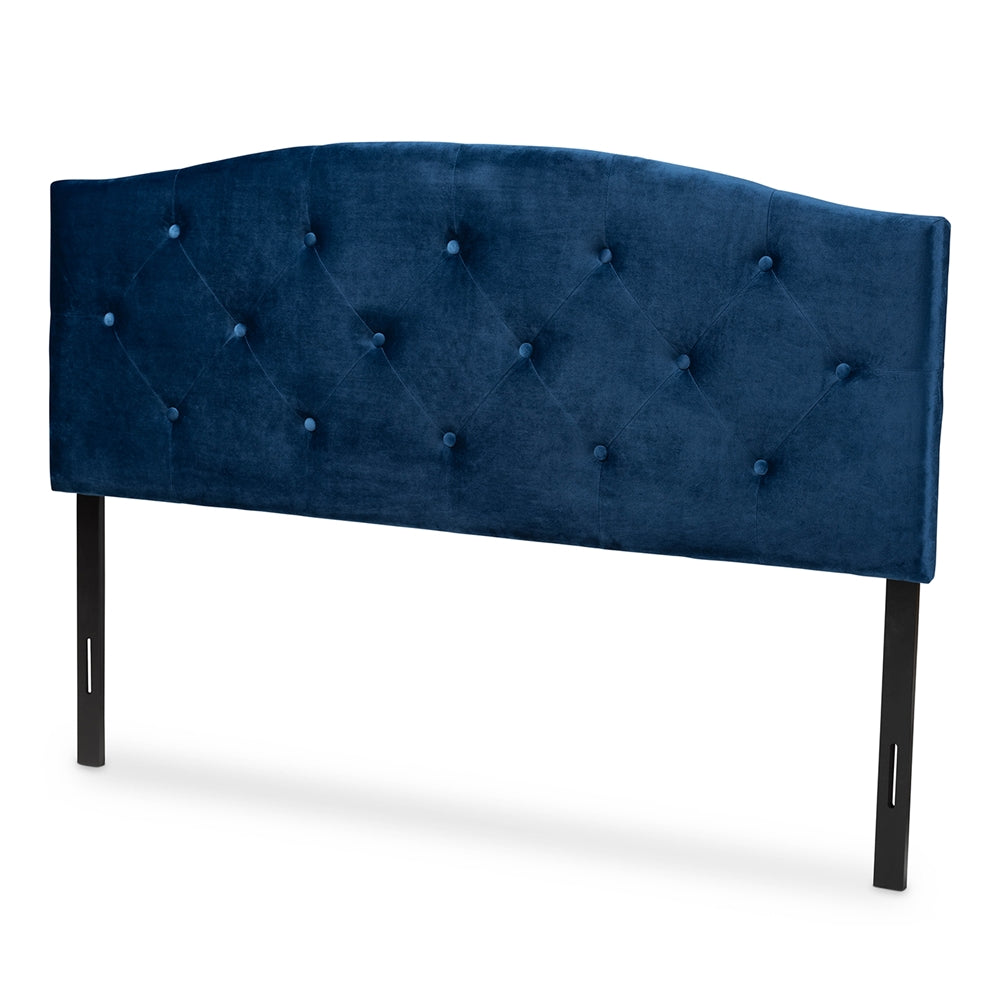 Leone Modern and Contemporary Navy Blue Velvet Fabric Upholstered Queen Size Headboard