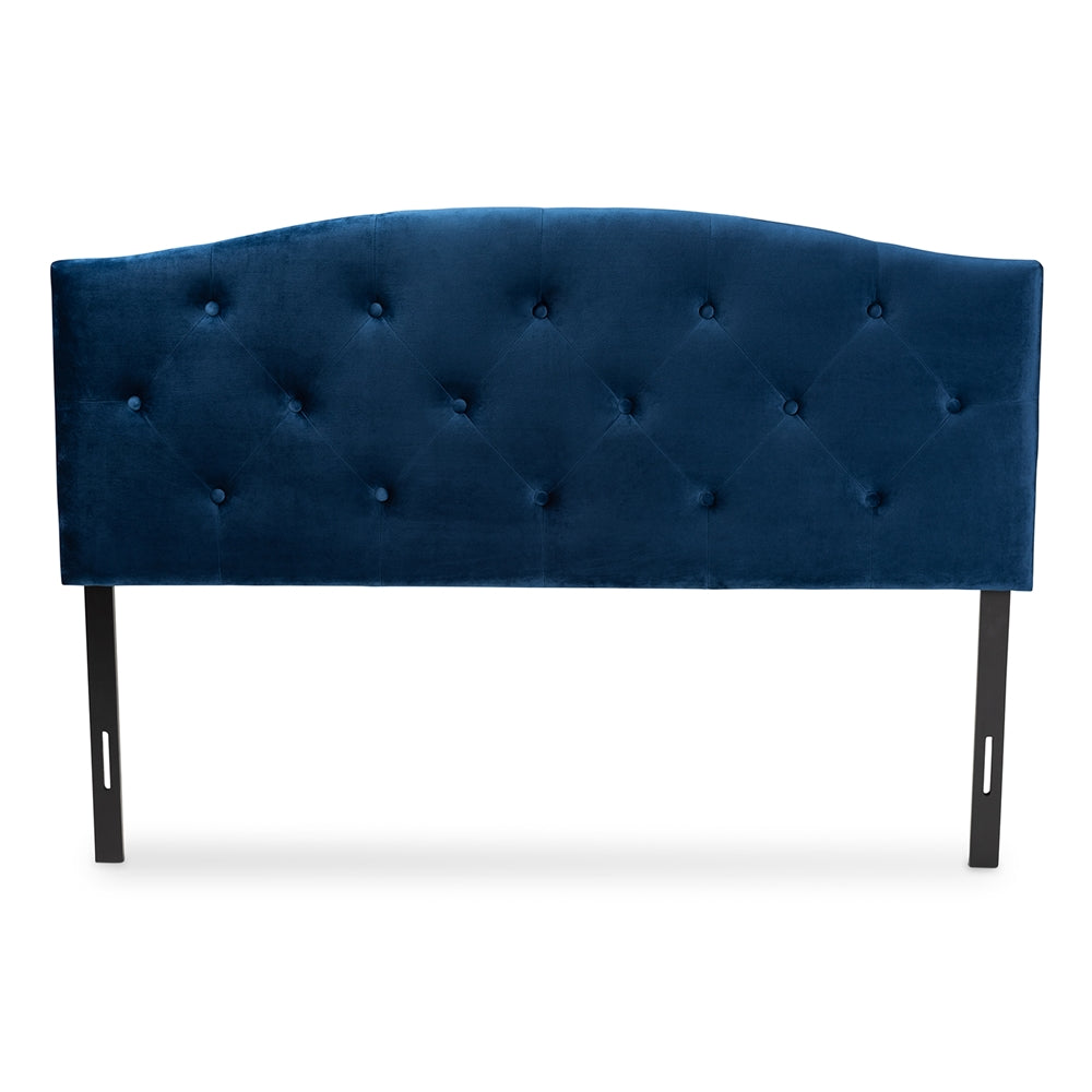 Leone Modern and Contemporary Navy Blue Velvet Fabric Upholstered Queen Size Headboard