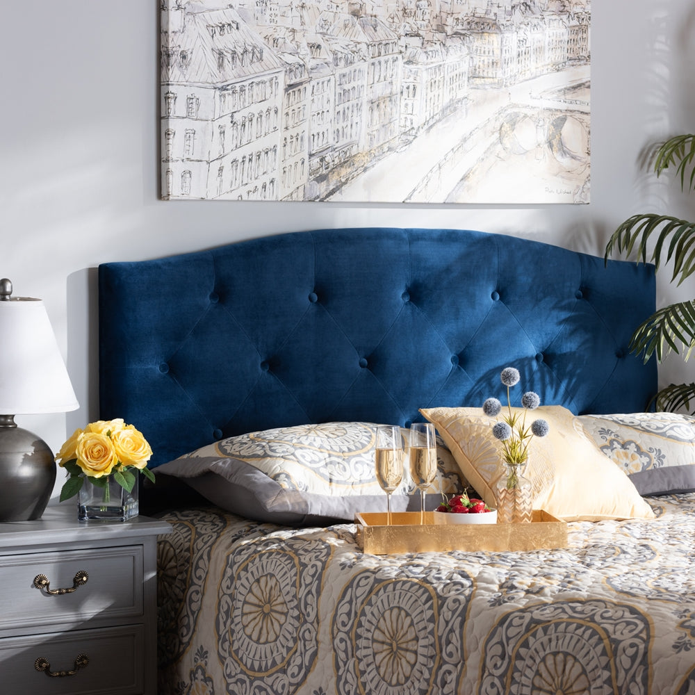 Leone Modern and Contemporary Navy Blue Velvet Fabric Upholstered Queen Size Headboard