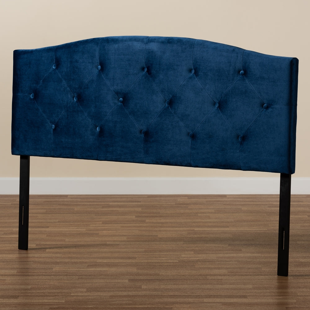 Leone Modern and Contemporary Navy Blue Velvet Fabric Upholstered Full Size Headboard