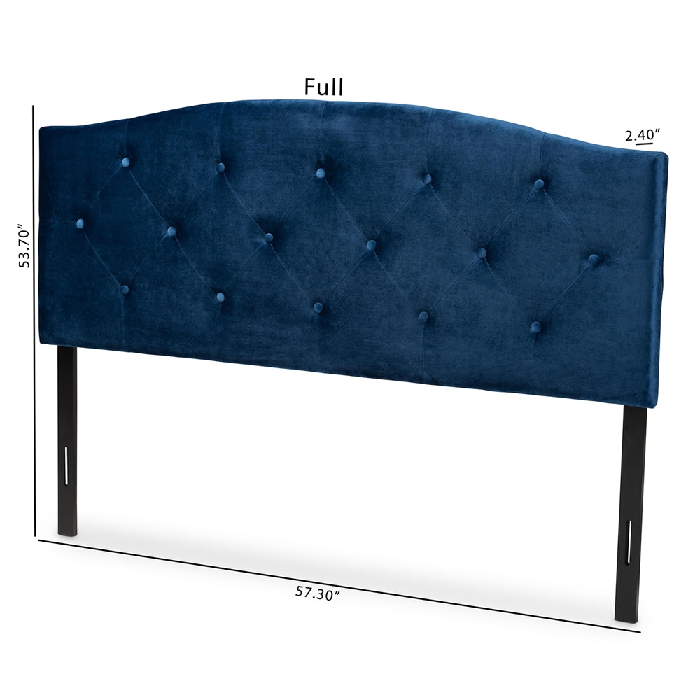 Leone Modern and Contemporary Navy Blue Velvet Fabric Upholstered Full Size Headboard