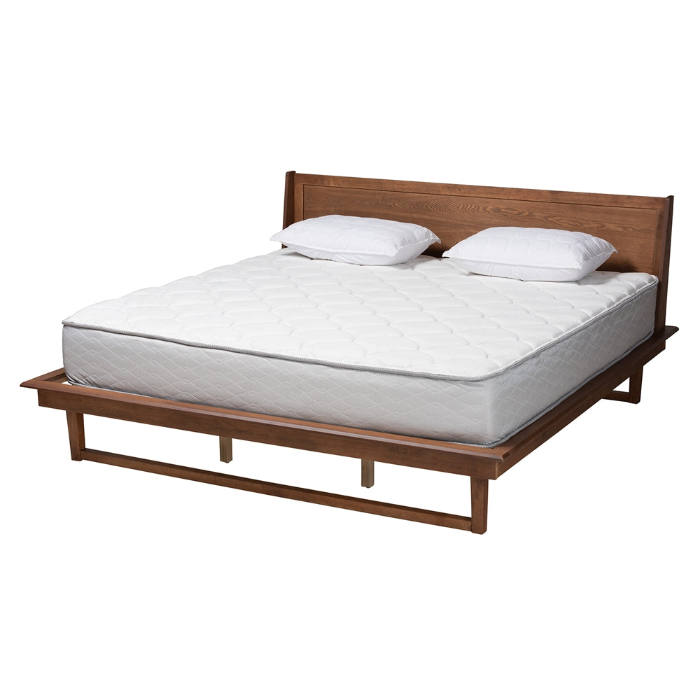 Macayle Mid-Century Modern Ash Walnut Finished Wood Queen Size Platform Bed