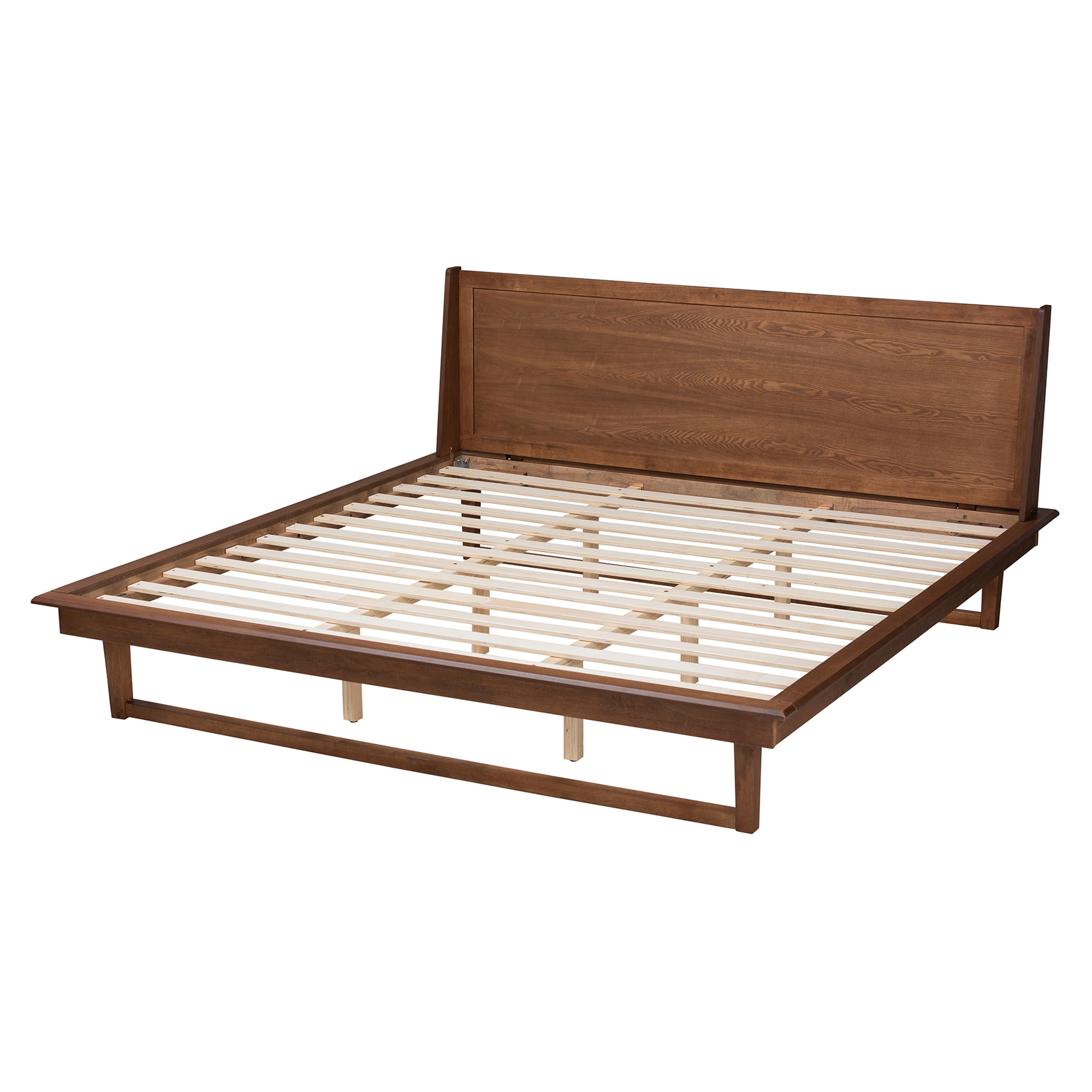 Marcella Queen Ash Walnut Finished Platform Bed – Mid-Century Wingback Headboard