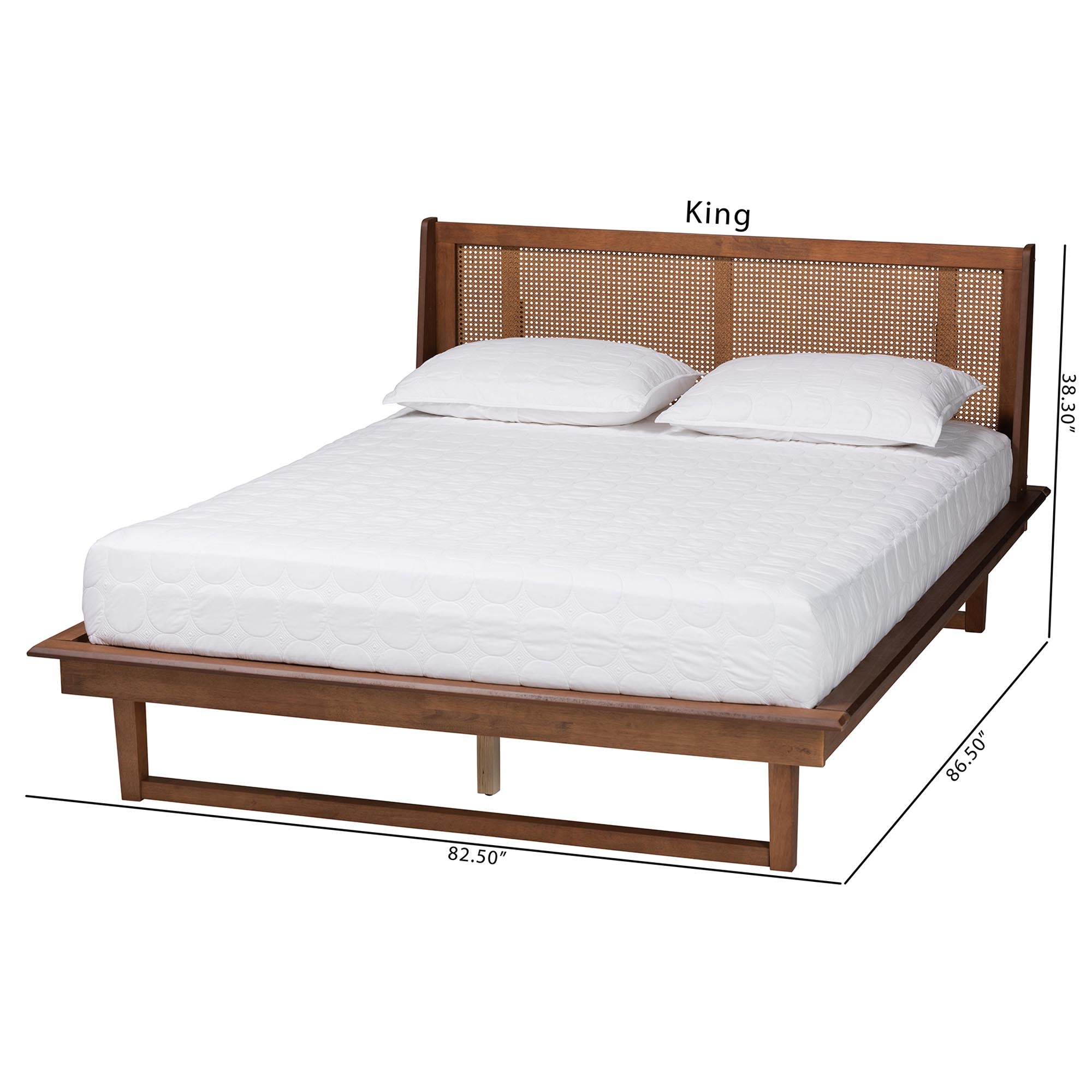 Aveena Mid-Century Modern Walnut Brown Finished Wood King Size Platform Bed