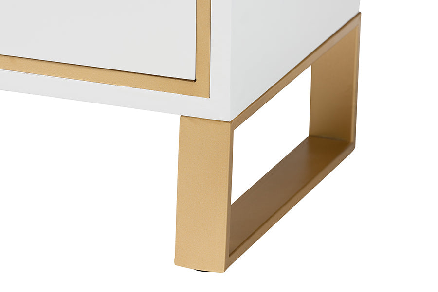 Giolla Contemporary White Finished Wood and Gold Metal 2-Drawer End Table
