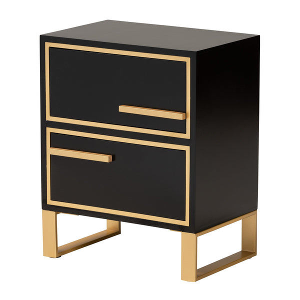 Giolla Contemporary Black Finished Wood and Gold Metal 2-Drawer End Table